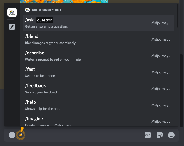 Команды бота Midjourney