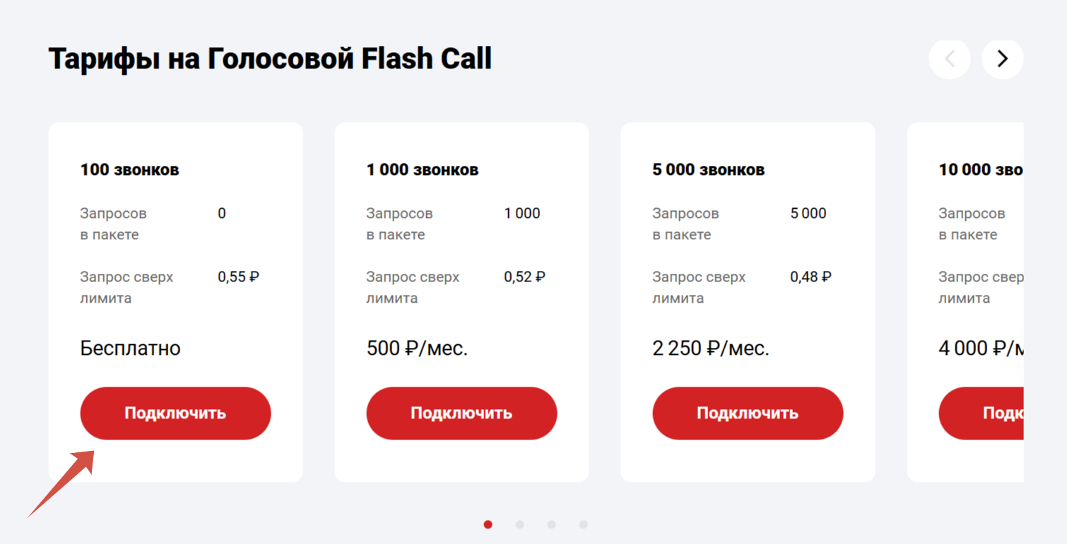 Варианты пакетов от 100 до 100 тысяч звонков