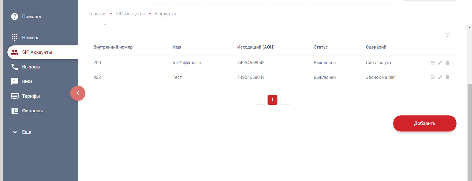 Где искать данные по SIP-аккаунтам в личном кабинете «Плюсофон»